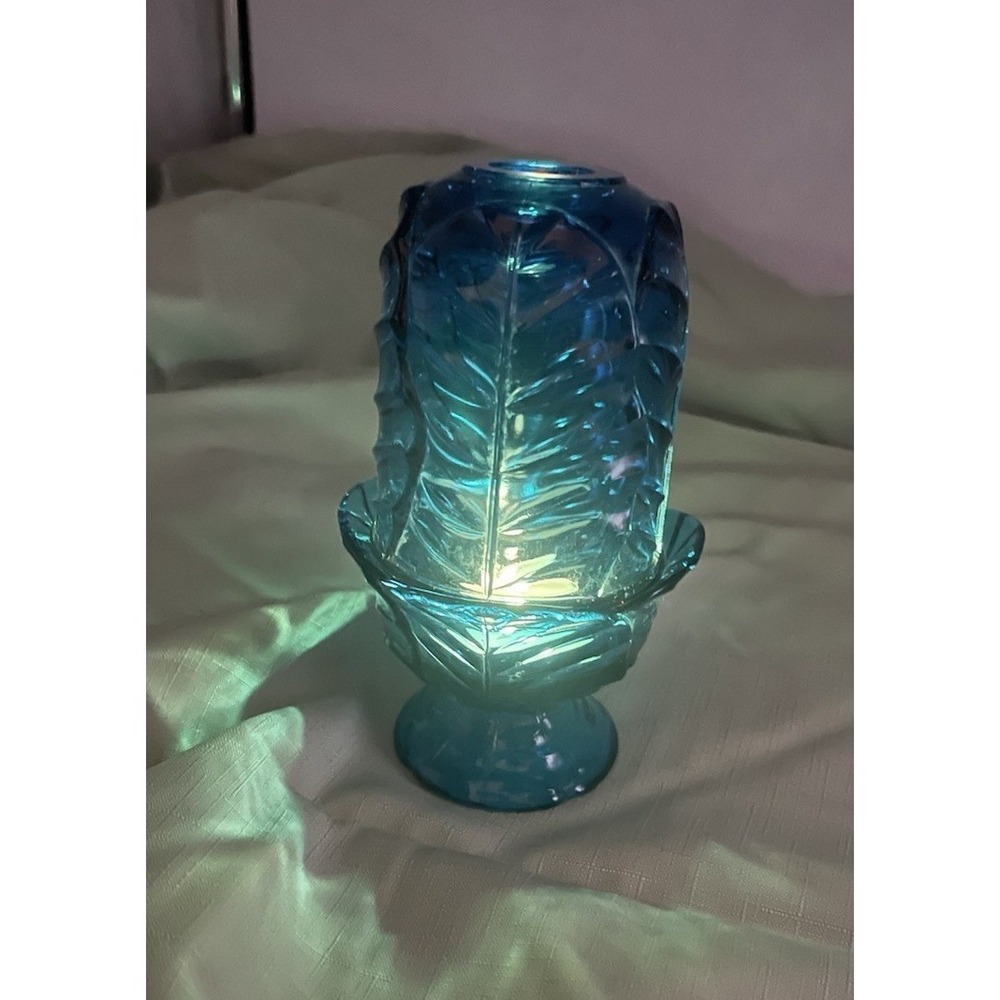 Viintage Viking Glass Epic Glimmer Leaf COBALT BLUE Bluenique Fairy Lamp - Picture 8 of 9